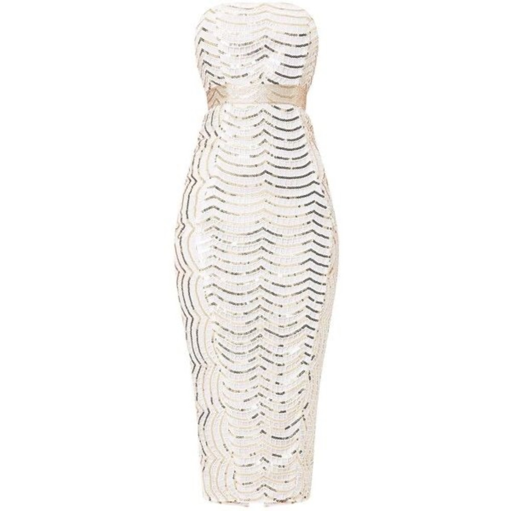 Pretty Little Thing White Lace & Gold Sequin Dress